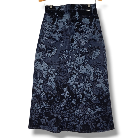 Mother The Swooner Straight A Midi Skirt Blue Denim Floral Sing Me To Sleep 25 - Picture 10 of 15